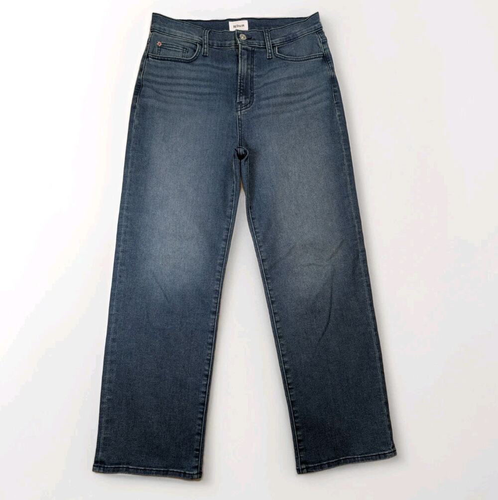 Hudson NOA Straight Leg Jeans Medium Dark Wash 29 High Rise Clean Girl Luxury
